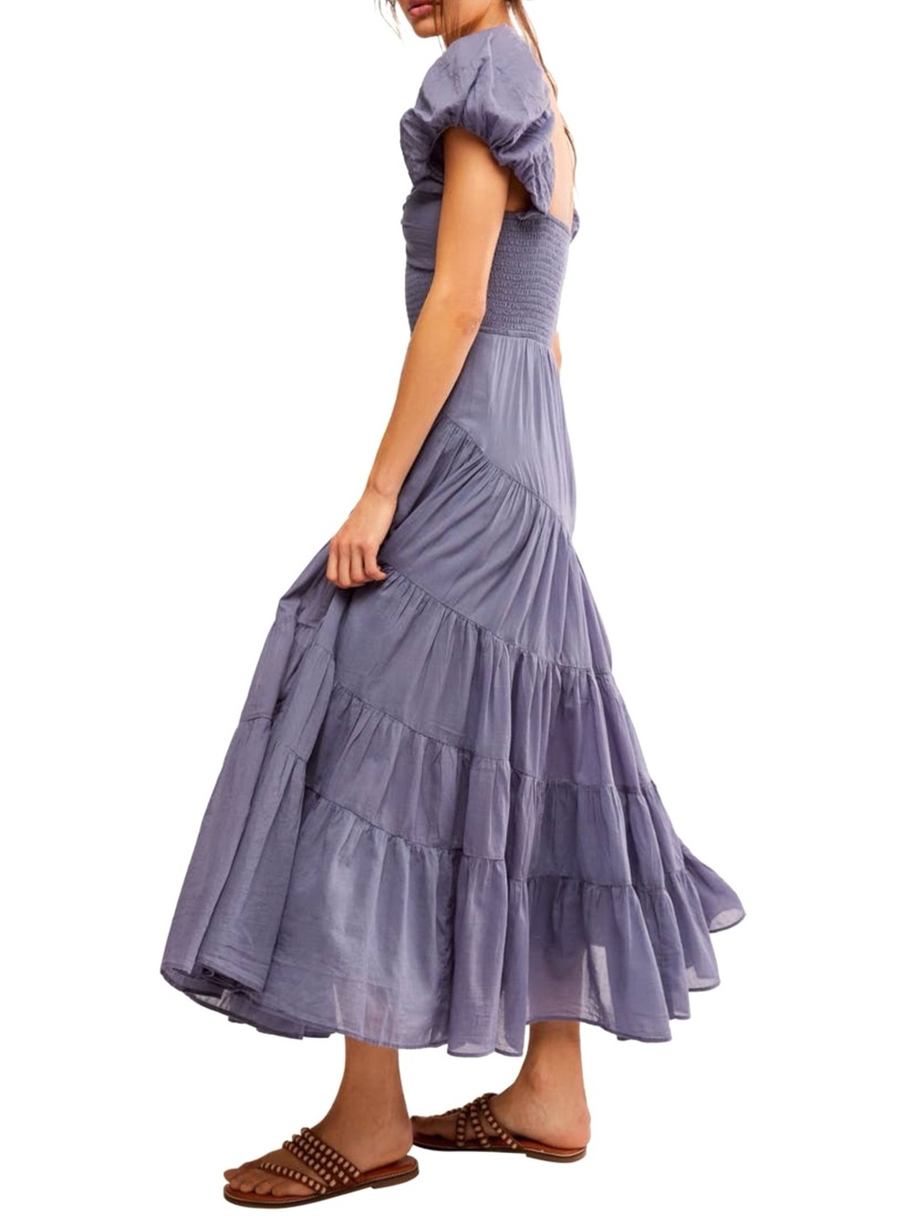 Free People Sundrenched Smocked Puff Sleeve Maxi Dress in Lavender Granite - Picture 9 of 16
